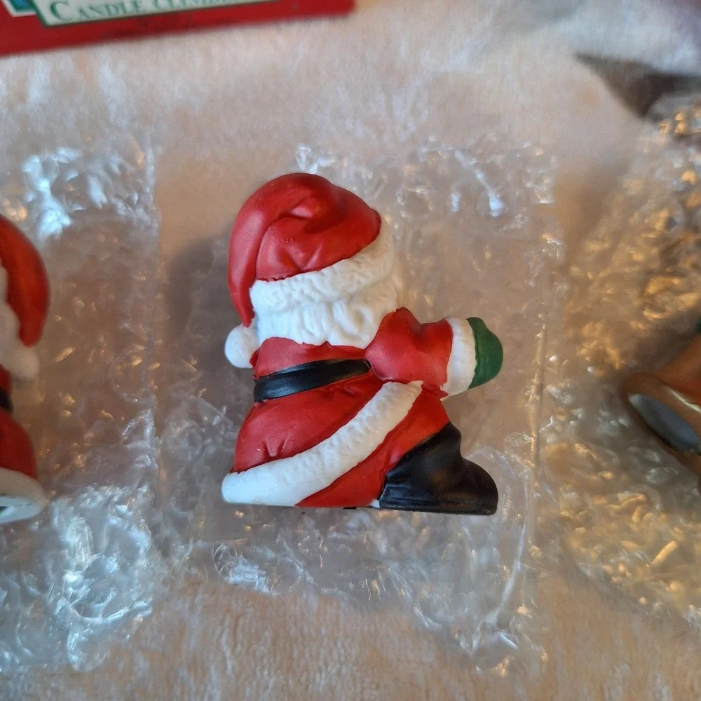 Two New Old Stock Vintage Porcelain Candle Climber‎ Hugger Christmas Santa Bells
